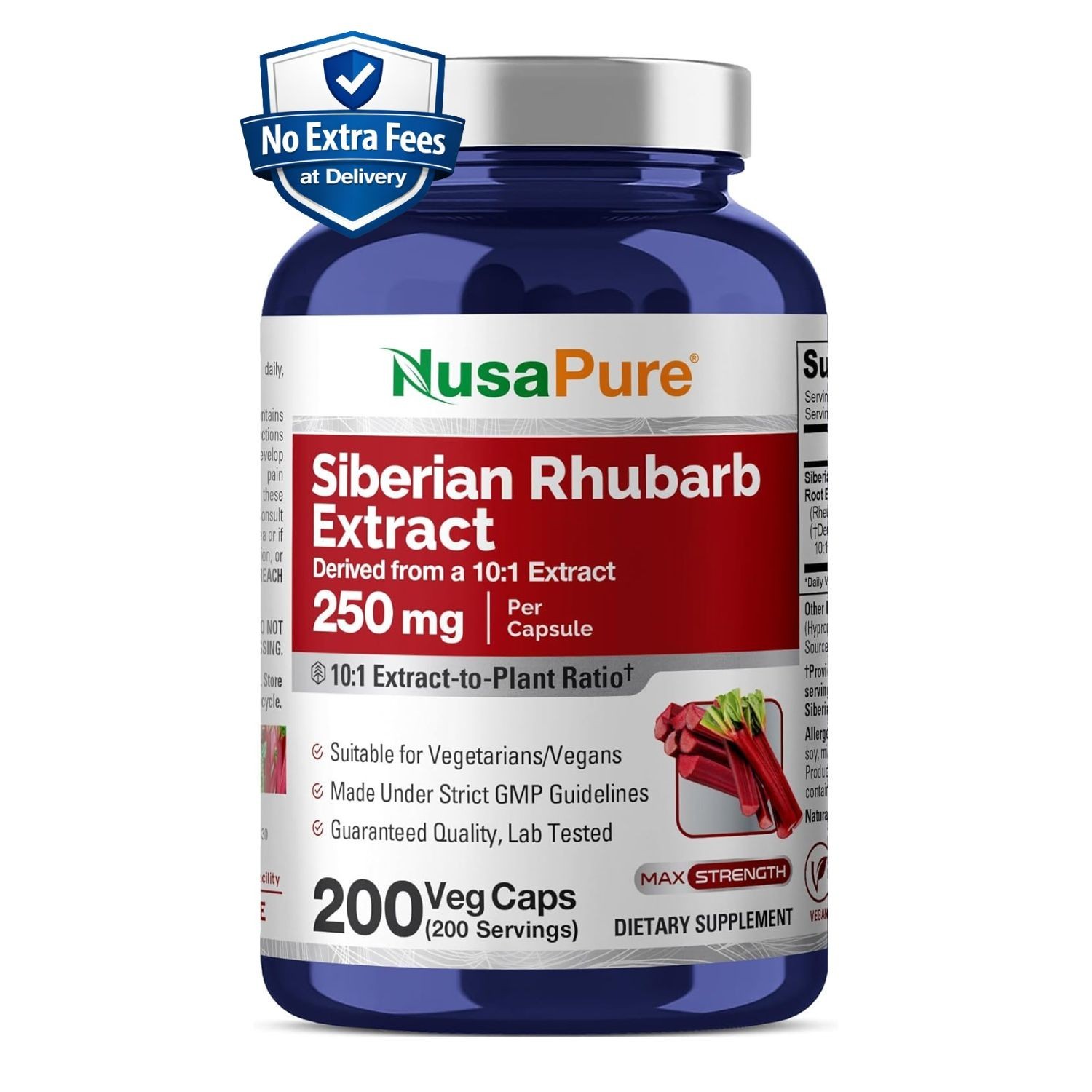 Siberian Rhubarb Extract 10:1 Rheum Rhaponticum | 200 Day Supply | 200 Capsules