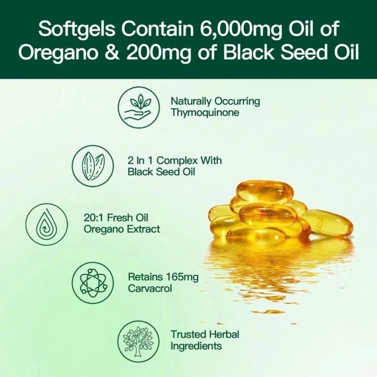2PCS NEW Oregano Oil 6200mg with Black Seed Oil Immune Boosting Softgels