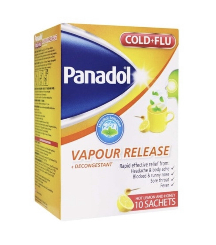 Panadol Cold and Flu Hot Lemon And Honey Vapour Release, 10 Sachets