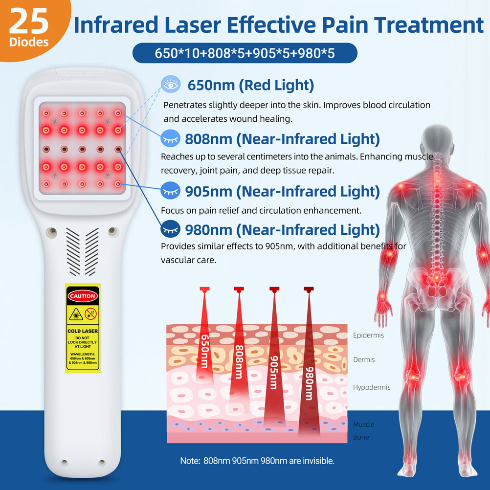 650nm 808nm 905nm 980nm Red Infrared Laser Therapy Device Human Pain Relief Home