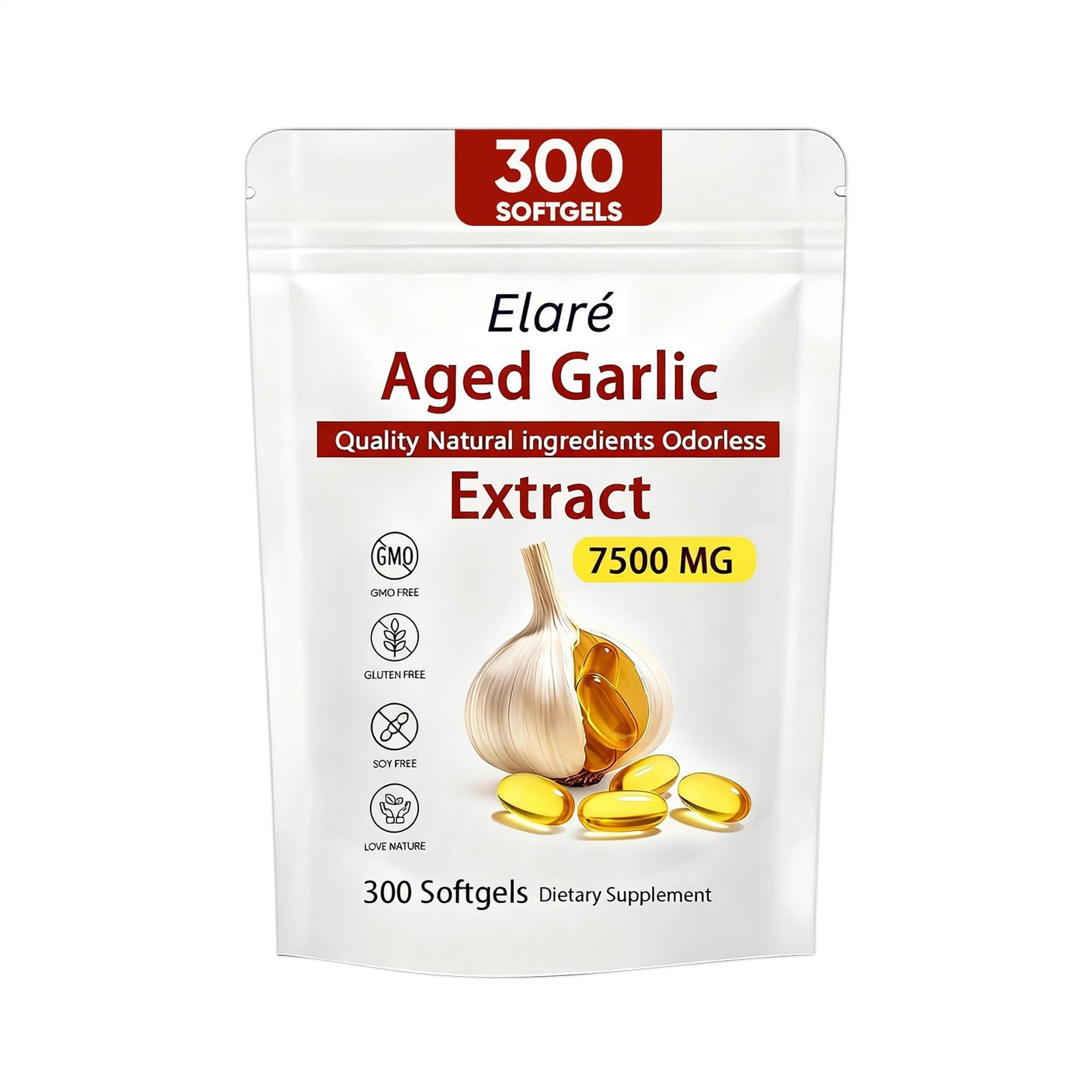 Odorless*- Essence, Garlic Aged 300 Softgels, 7500mg Elare