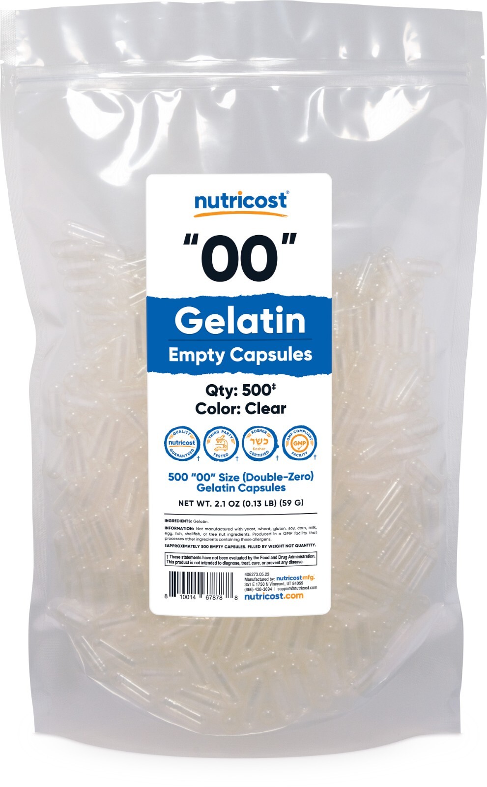 Nutricost Empty Capsules Gelatin Size 00-500 Clear Kosher ’00’ Gel Capsules