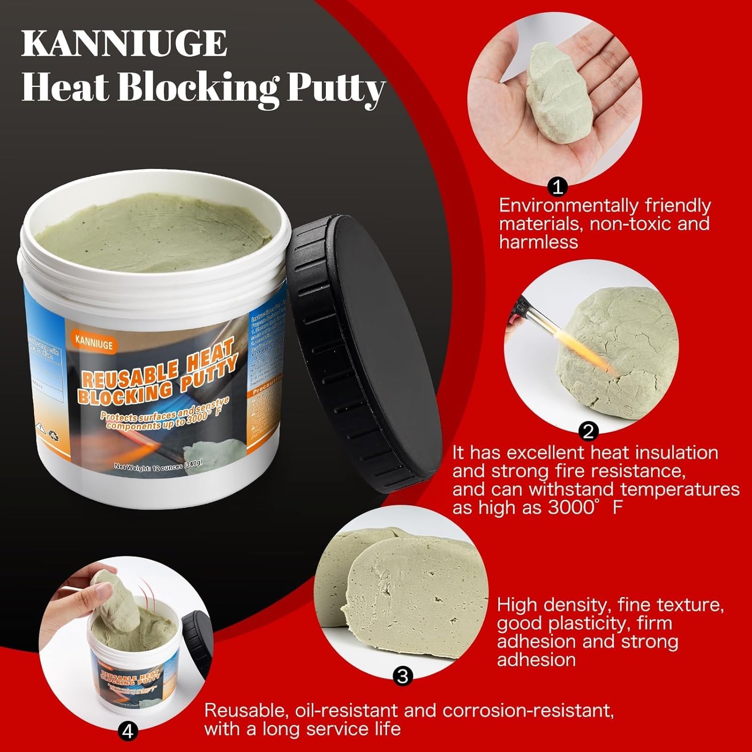 Durable 12 oz Insulating Putty – Reusable Up to 40 Times for Safe Heating Needs