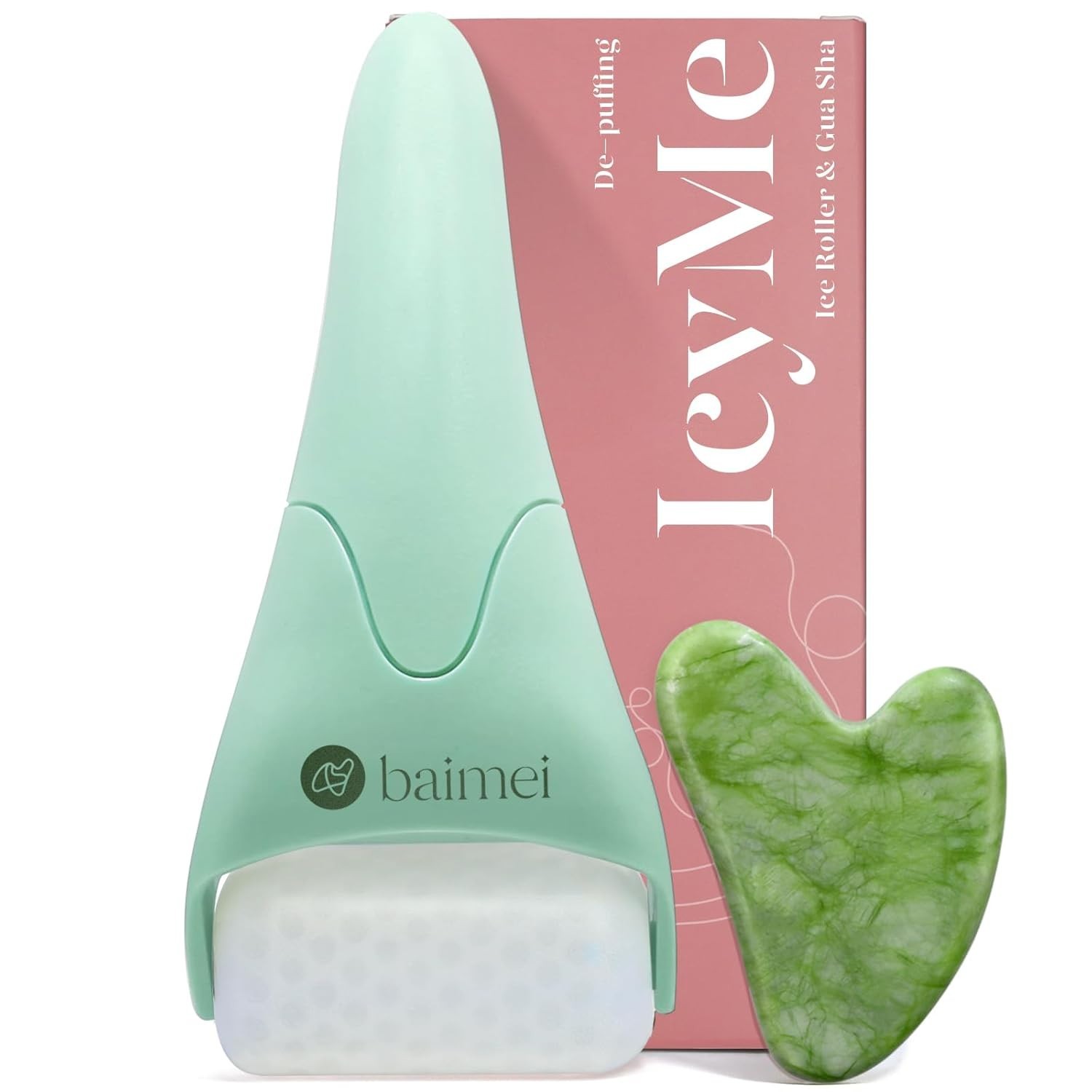 BAIMEI IcyMe Ice Roller for Face & Gua Sha Set Reduces Puffiness Skin Care Pink