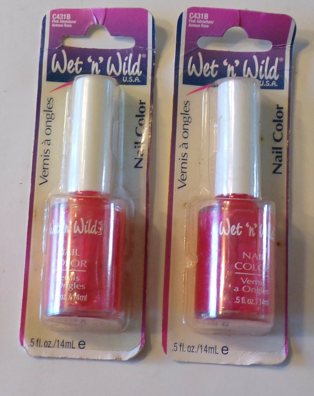 2 Vintage New NOS Wet n Wild USA Nail Color Finger Polish Pink Adventure C431B
