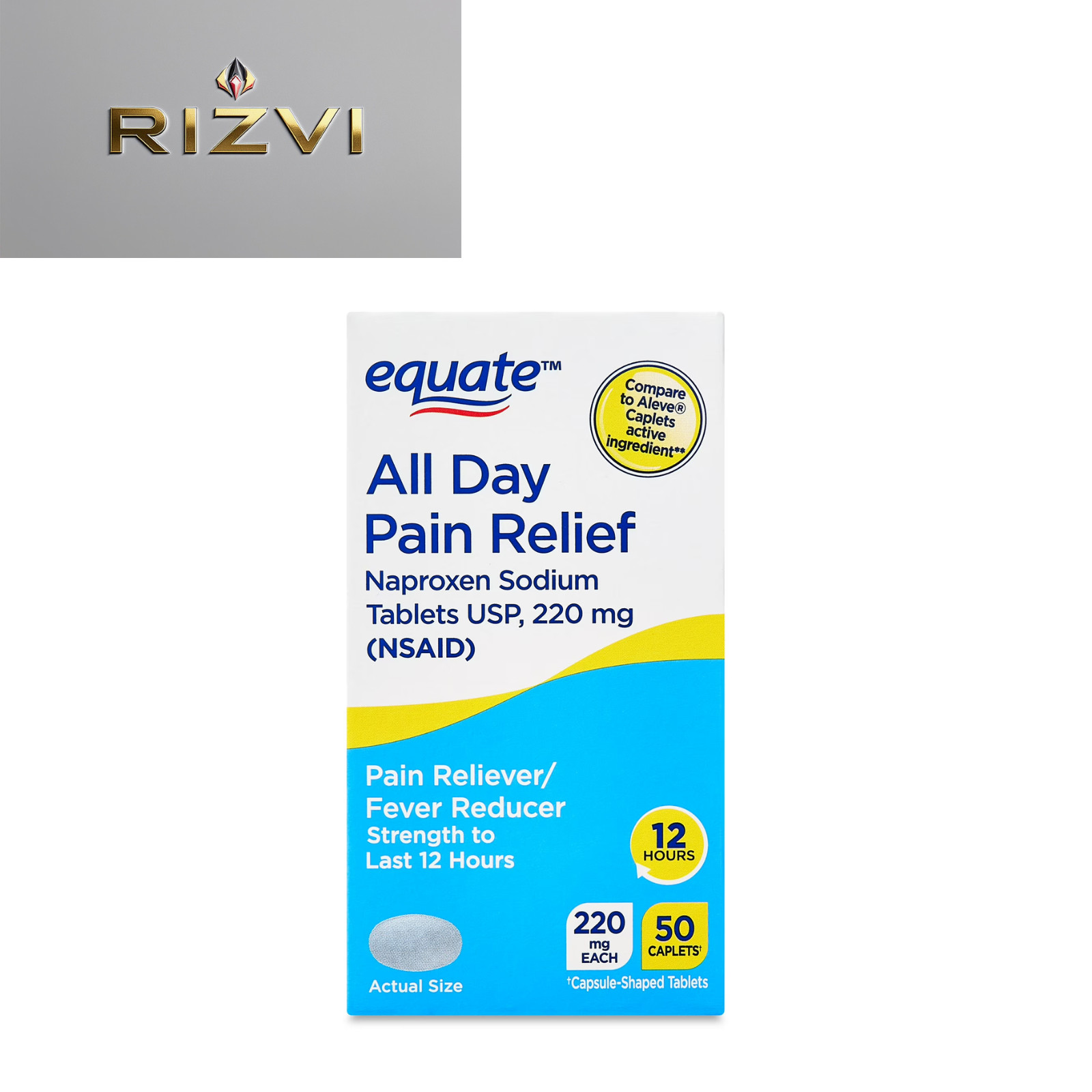 Equate All Day Pain Relief Naproxen Sodium Caplets, 220 mg, 50 Count,