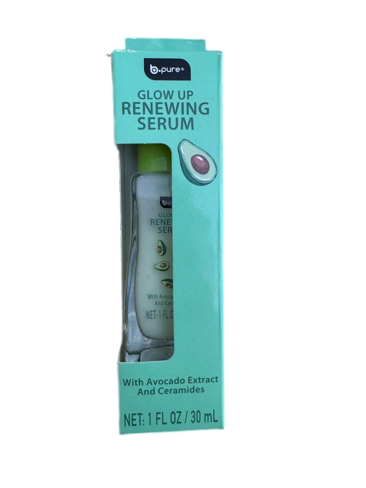 B.pure Glow Up Renewing Serum with Avocado Extract and Ceramides, Green, 1 Fl Oz