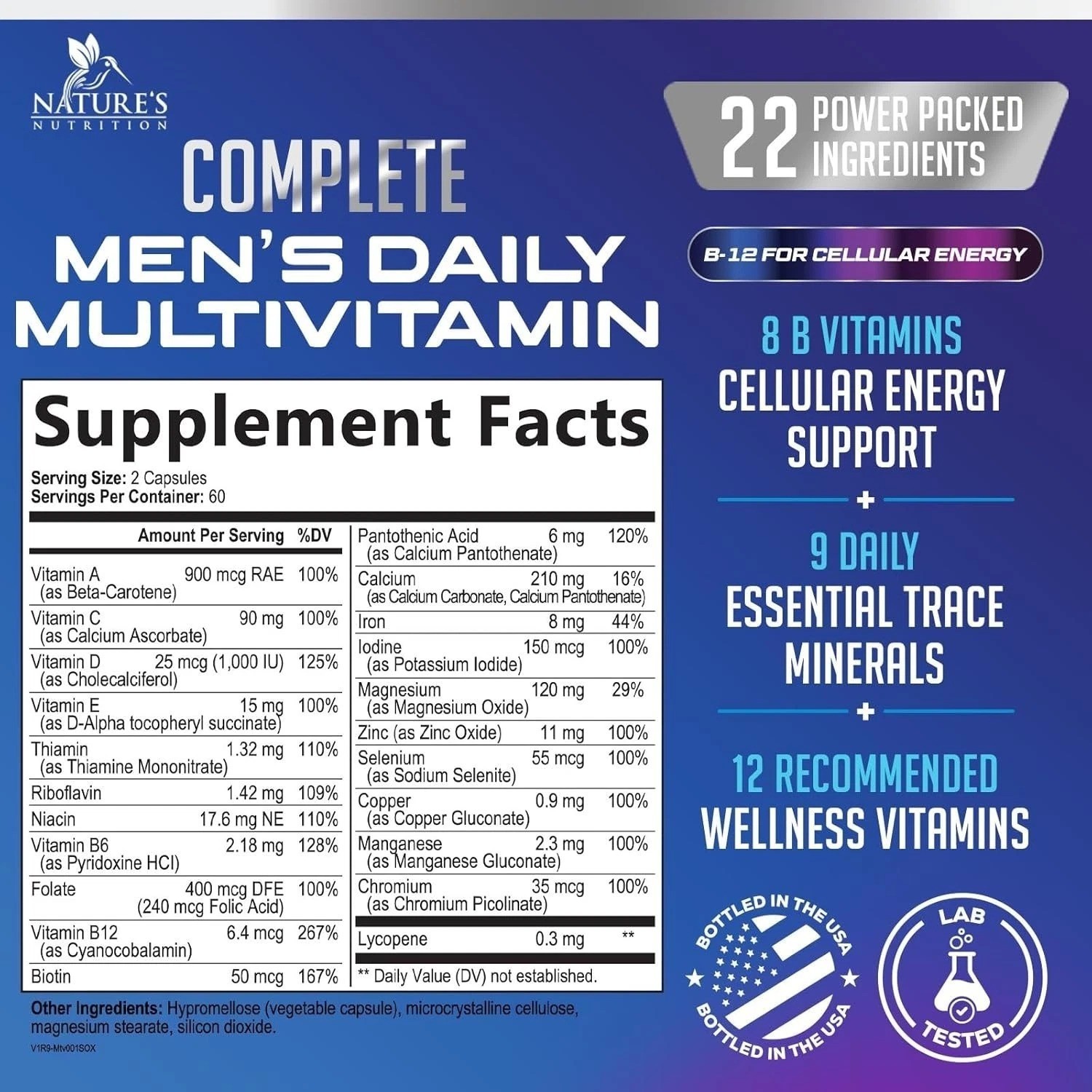 Multivitamin for Men Vitamin A, C, D, E, Zinc, Calcium, Multivitamins for Immune