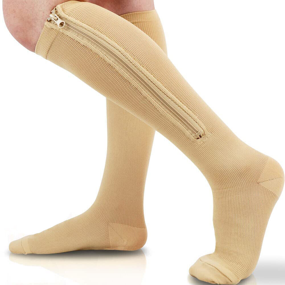 3PK Zippered Compression Socks Closed Toe 20-30mmHg with Zipper Safe Protection