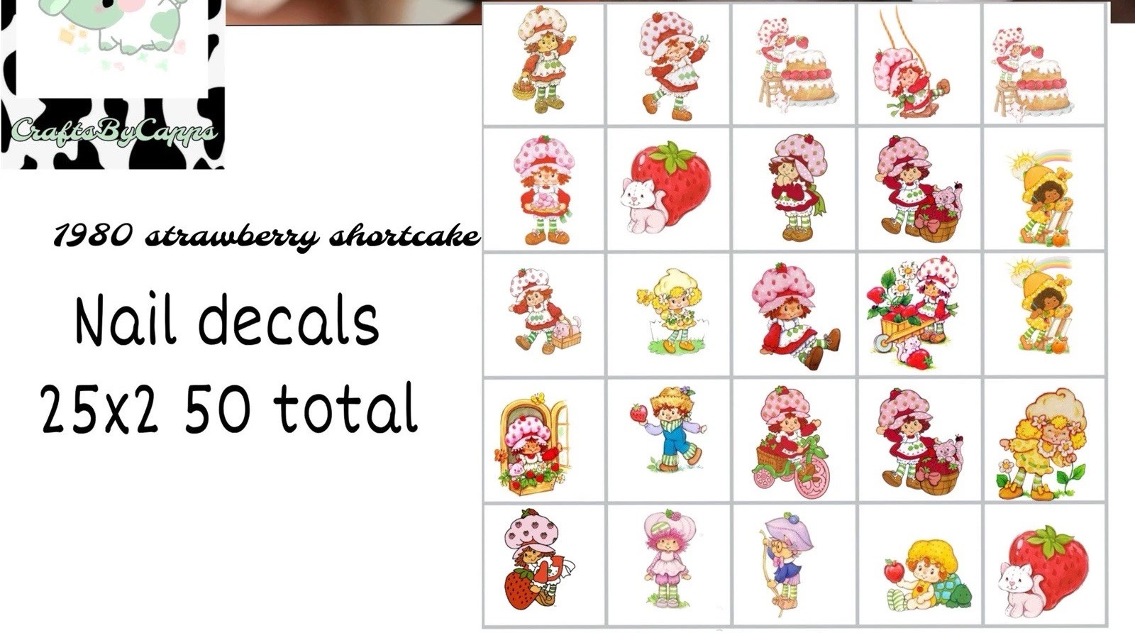 Strawberry Shortcake Waterslide Decals Finger Nail, Instructions (set of 50) KC