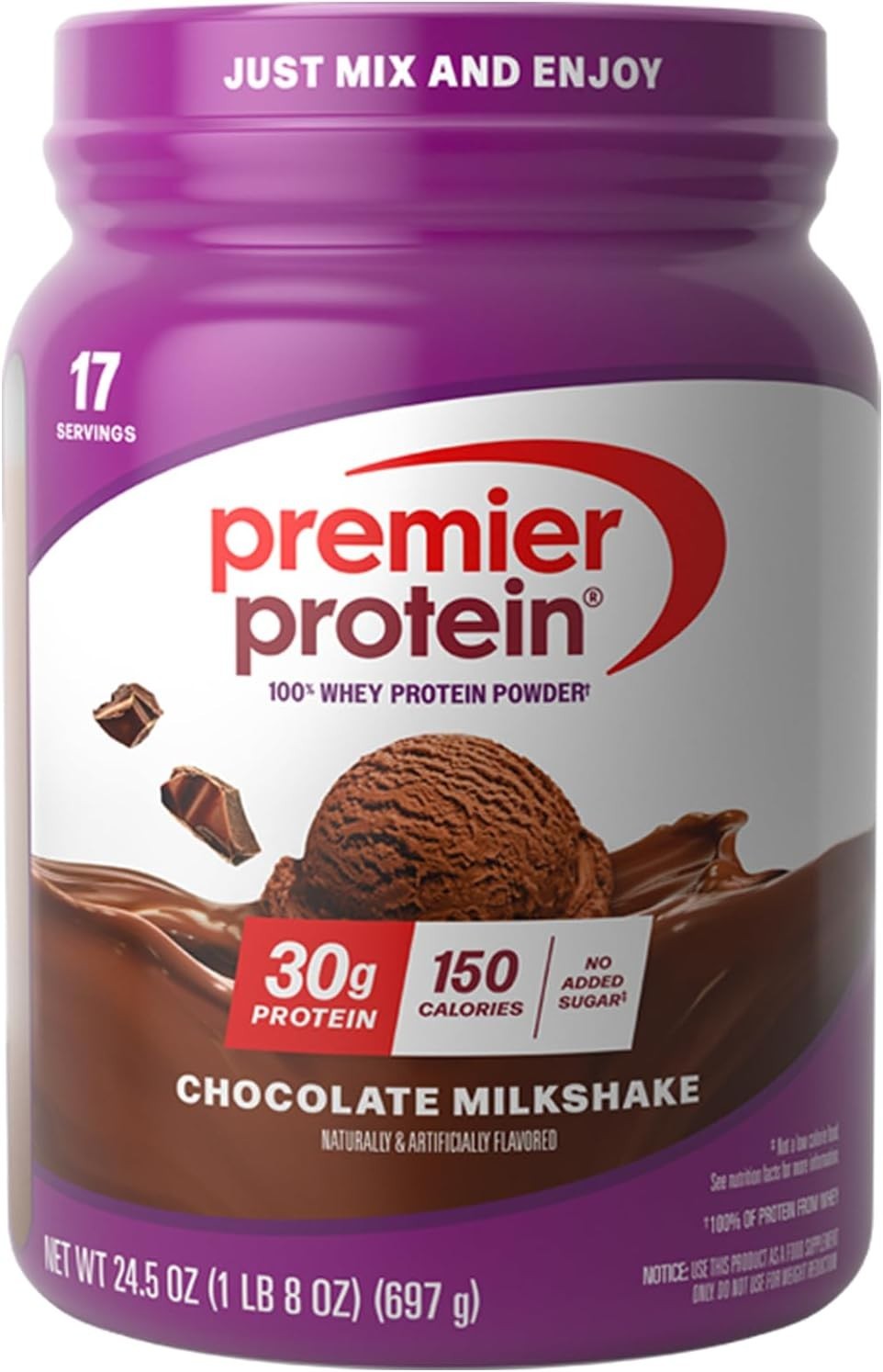 Premier Protein Powder, Chocolate Milkshake, 30g Protein, 24.5 oz (17 Servings)