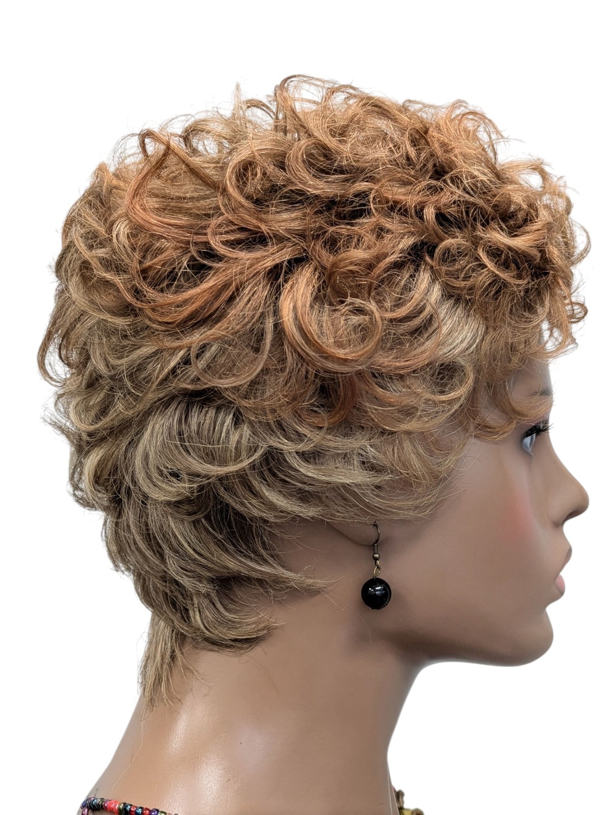 Human Hair Short Pixie Cut With Bangs Light Aurburn Mixed Blonde Wig