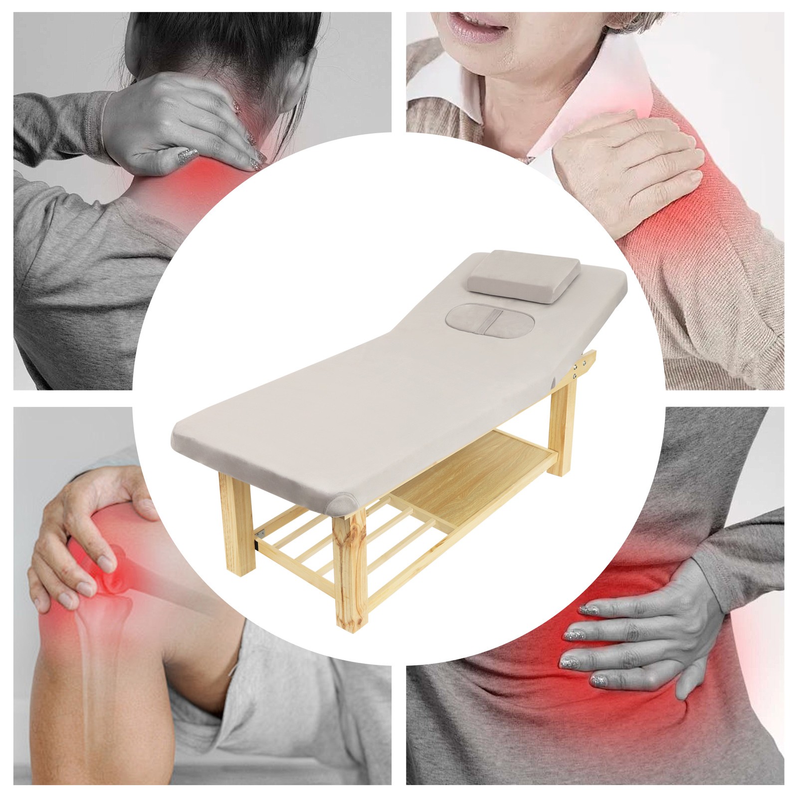 Solid Wood Stationary Massage Table 0-45°Angle Adjustable Physical Therapy Table