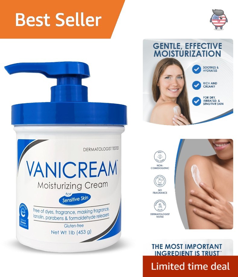 Vanicream 16 Oz Moisturizing Cream with Pump – Fragrance-Free for Sensitive Skin