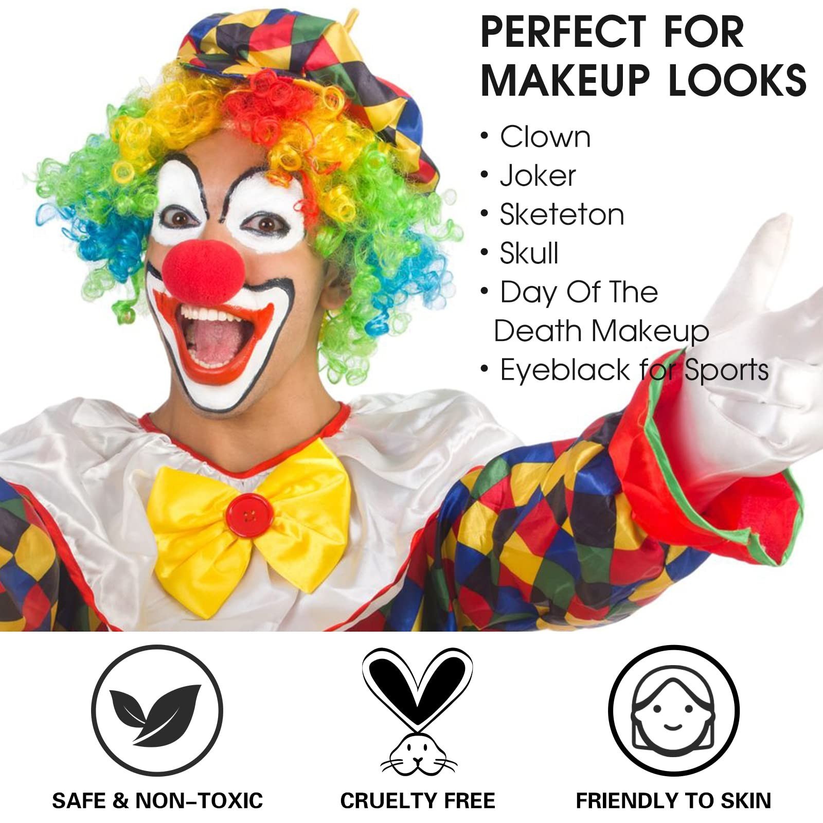 Black White Red Face Paint Stick Set with Setting Powder – Clown Makeup, Hallowe