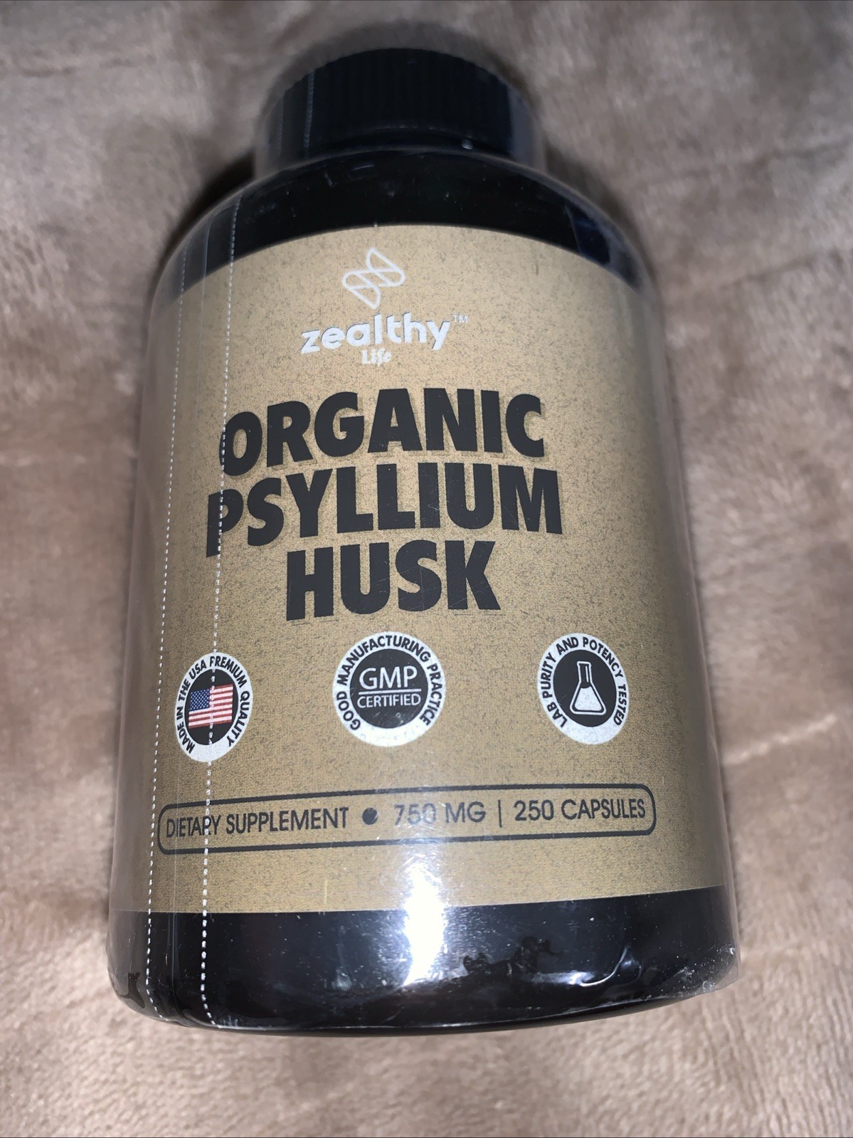 All-Natural Psyllium Husk Fiber Supplement 750mg 250 Capsules for Gut Health