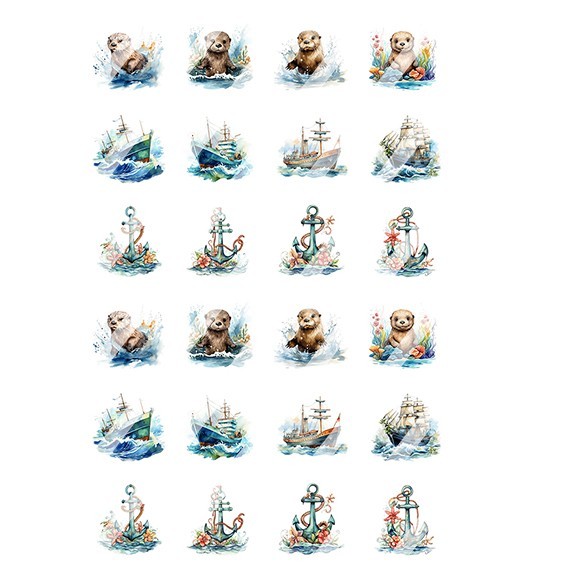 Ocean Stuff Design #7 Nail Art Decals- Waterslide Nail Decals