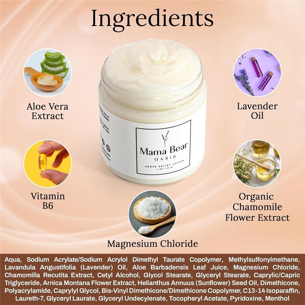 Mama Bear Oasis Lotion – Nerve Relief Cream for Foot, Hands, Legs, Natural Care