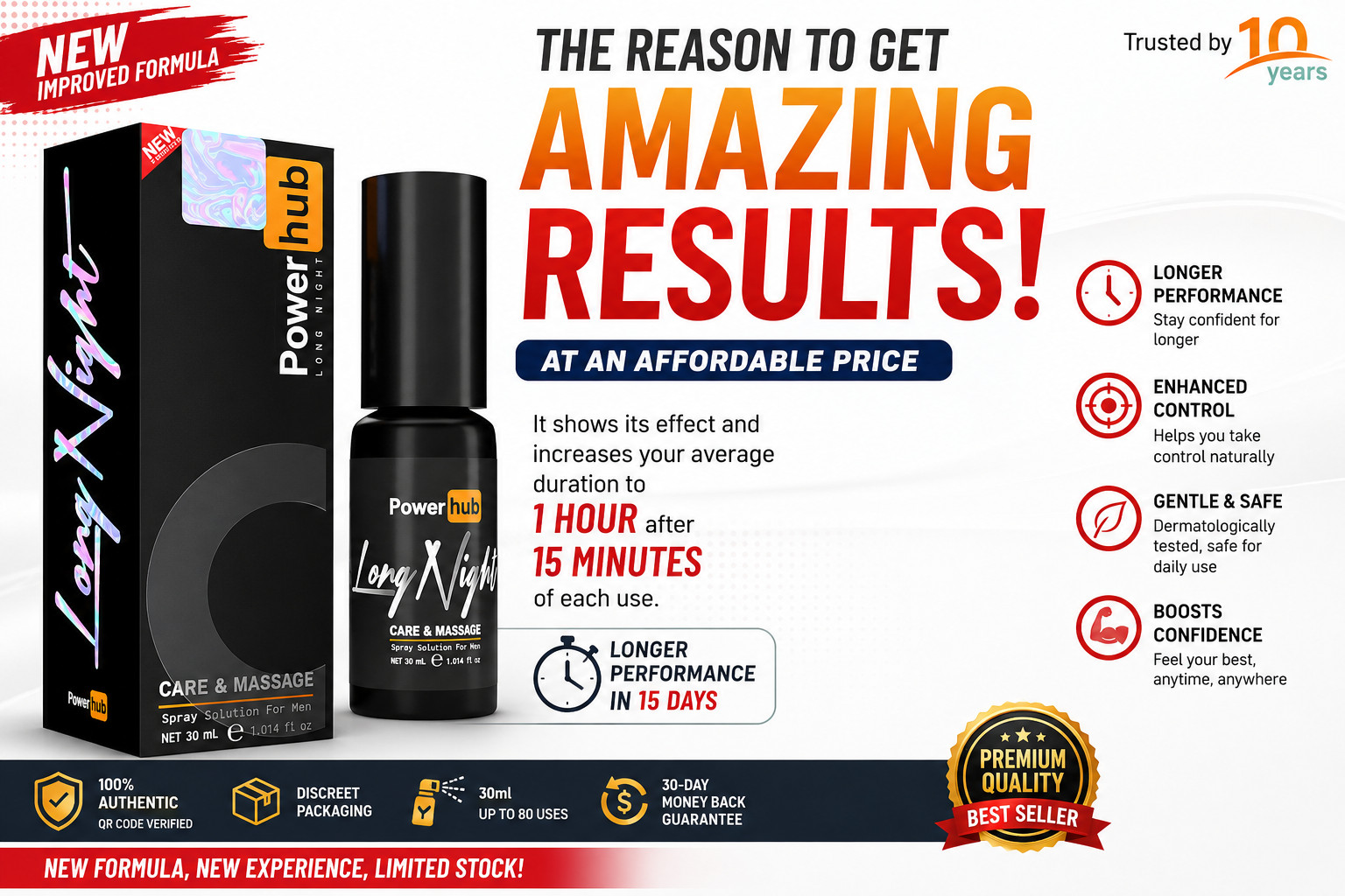 Power Hub Long Night Spray for Men 30ml Premium Herbal Formula Best Seller