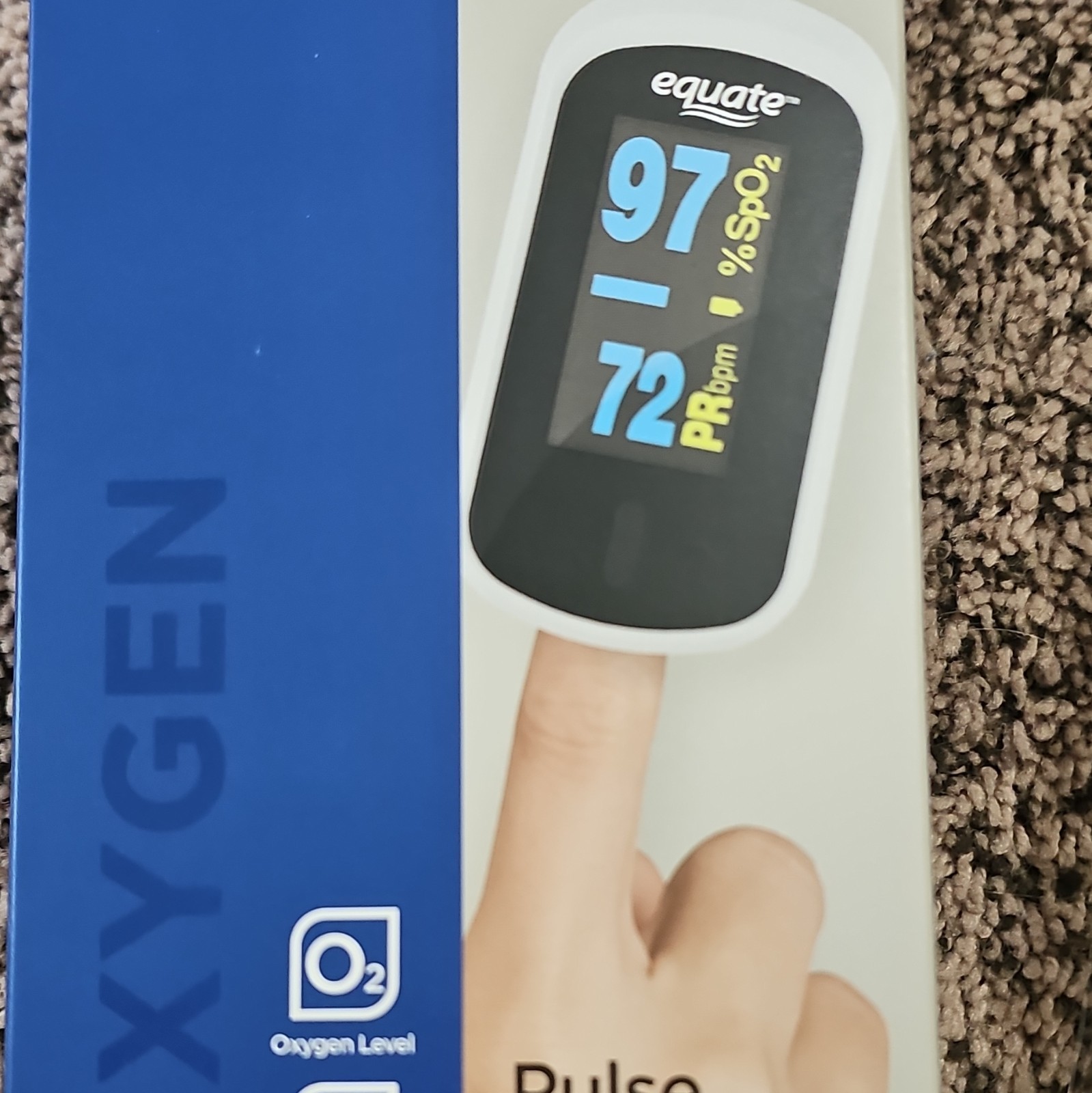 EQUATE Fingertip Pulse Oximeter Digital SpO2 PR bpm Monitor White/Black
