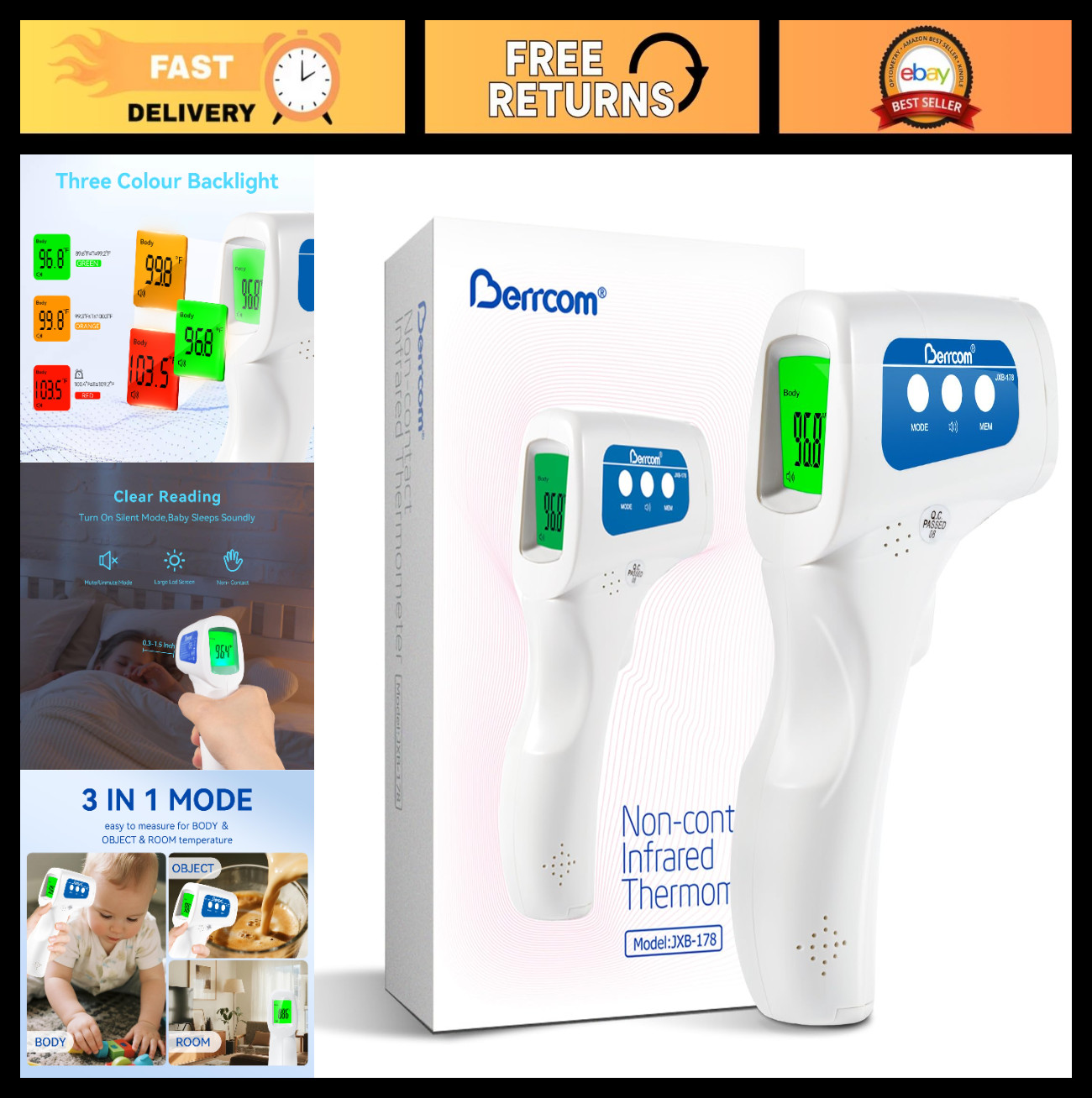 3-in-1 Contactless Infrared Thermometer for Forehead, Baby, Kids & Adults – Feve