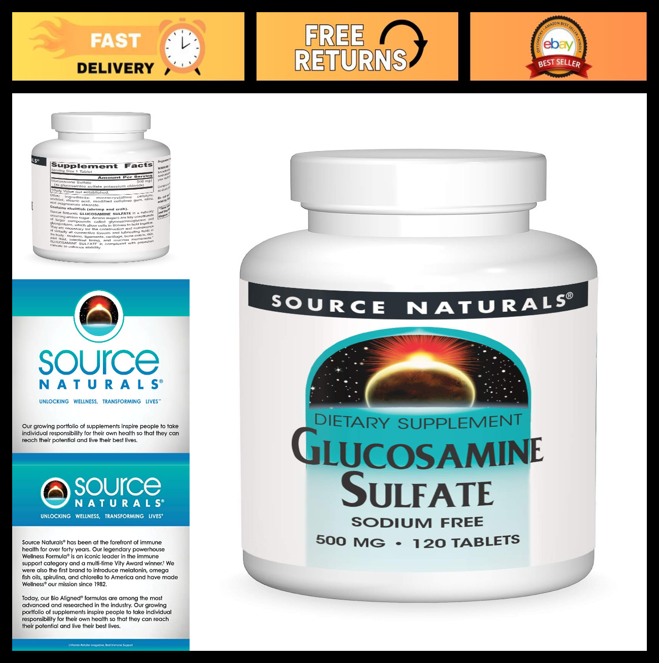 Glucosamine Sulfate 500mg – Sodium-Free Joint Support Supplement, 120 Tablets
