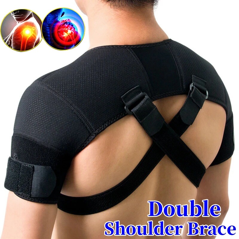 Double Shoulder Support Brace Torn Rotator Cuff Compression Sleeve Pain Relief