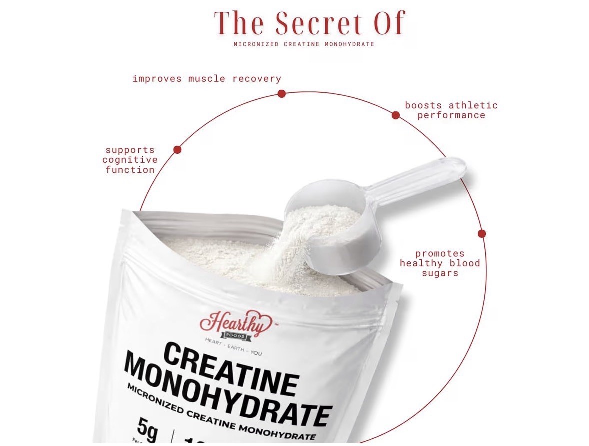 HEARTHY FOODS Creatine Monohydrate Micronized Powder 500G – 100 Servings, 5000mg