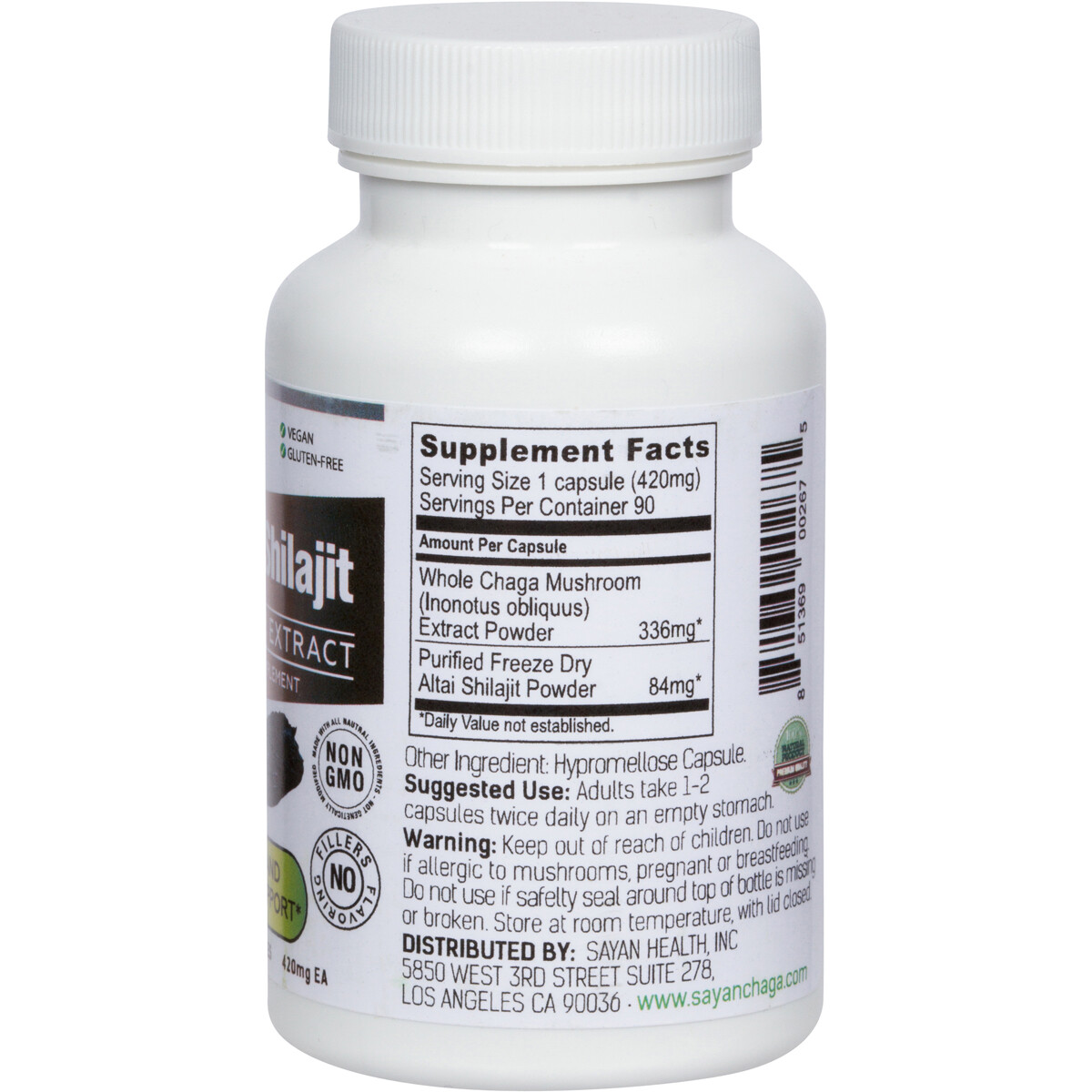 Chaga Mushroom & Shilajit Supplement 90 Caps Siberian Natural Immune Support