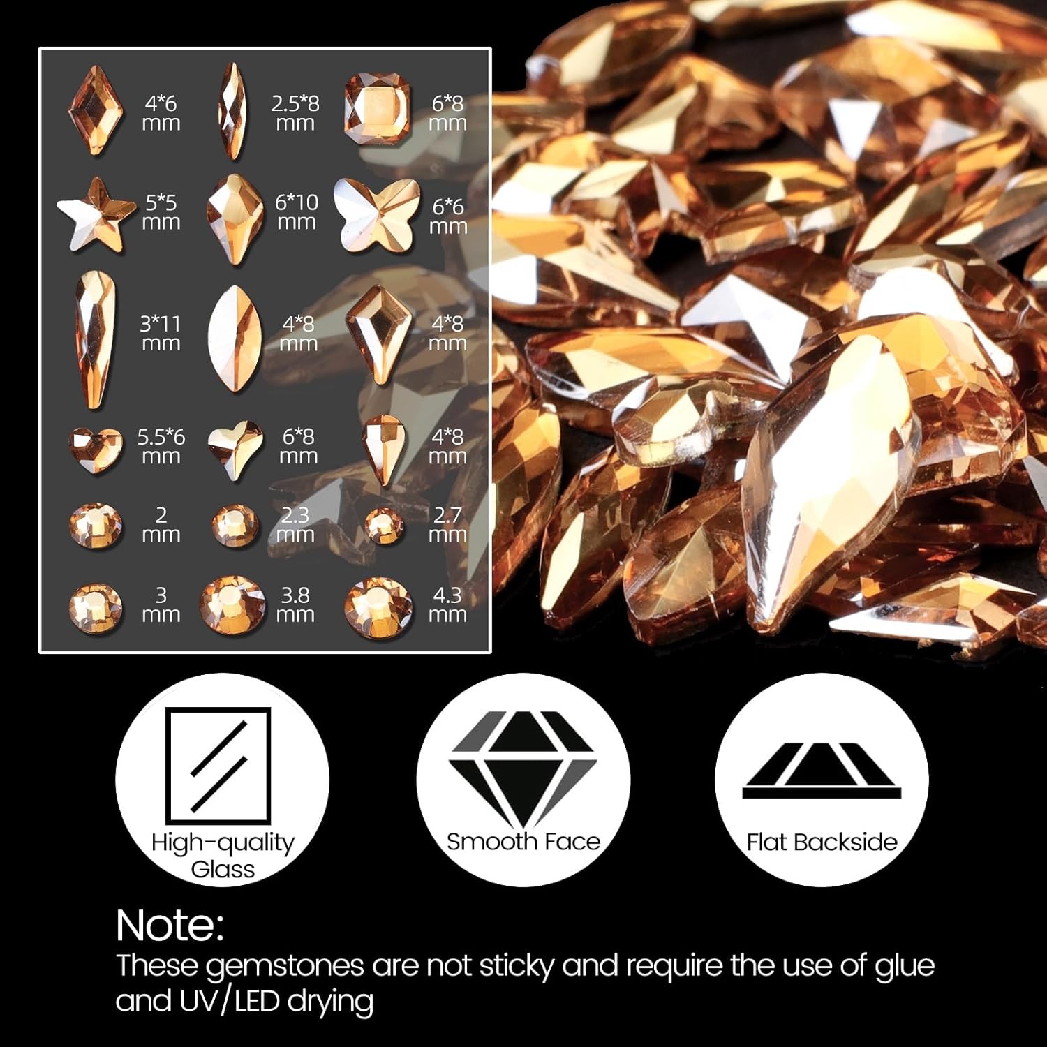 2120 Pcs Champagne Gold Crystal Nail Rhinestones Small, S4-Champagne