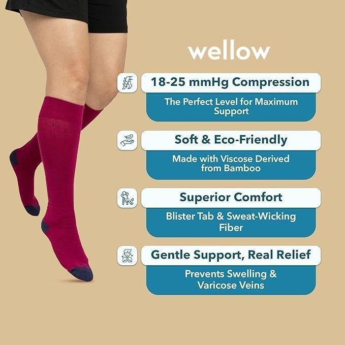 Odor-Blocking Knee High Compression Socks for Men & Women, Soft Bamboo Viscose