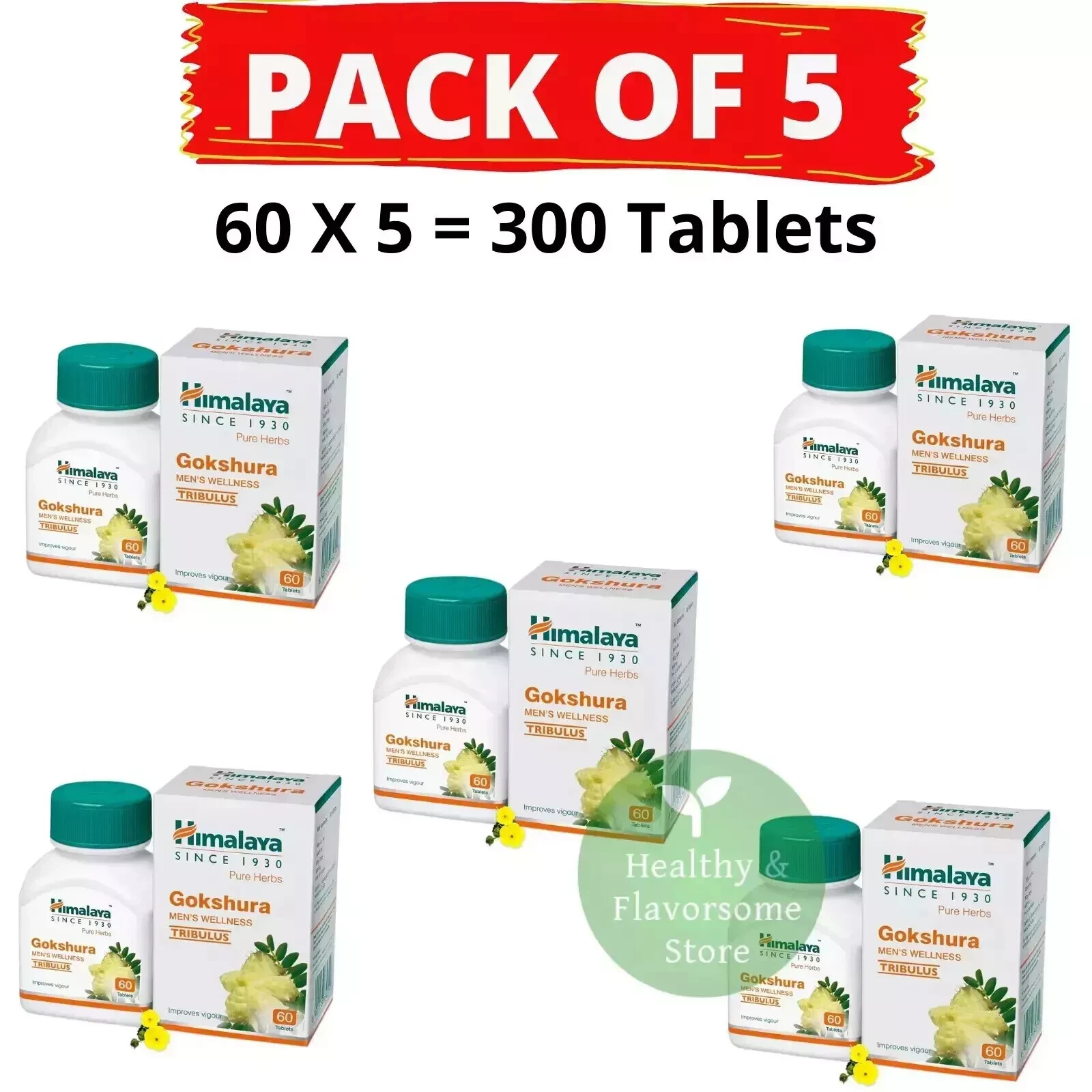 Himalaya Gokshura 60 Tablets x 5 Pack | Boosts Vitality & Energy | Exp. 03/2027