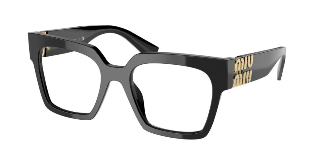 MIU MIU MU 04UV Black Gold 1AB-1O1 Women Square Eyeglasses Rxable AUTHENTIC