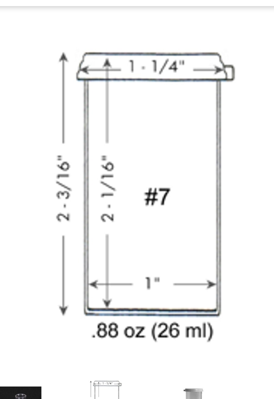 Storage Vials Plastic 25ml with white snap on cap 25 per pack