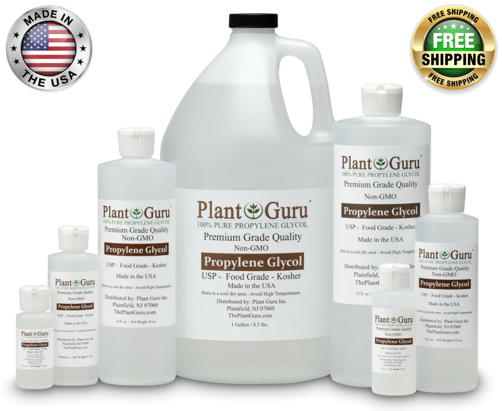 Propylene Glycol Food Grade USP 99.9% Pure Kosher NON GMO PG VG 1 oz to 1 Gallon