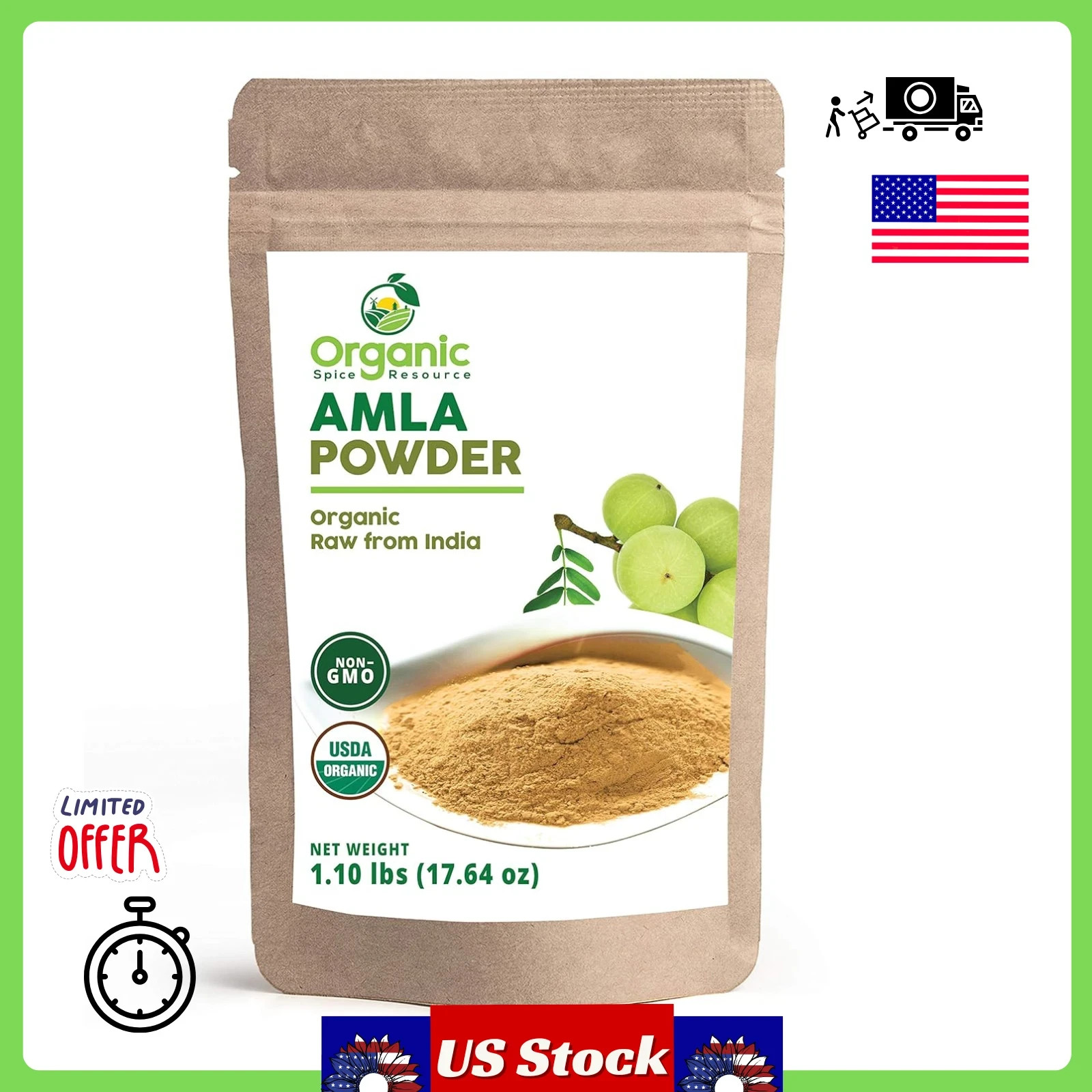 Organic Amla Powder 1.1 Lbs USDA Organic Amalaki Non-GMO Raw Natural 17.5oz
