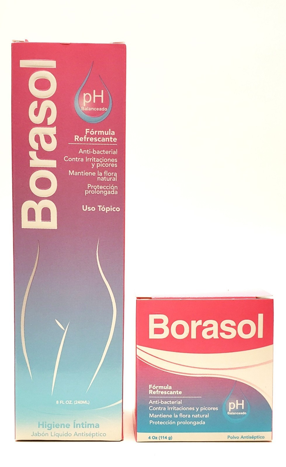 Borasol Antiseptic Refreshing Deodorant and Vaginal Wash 8oz & Powder 4 OZ 2pcs