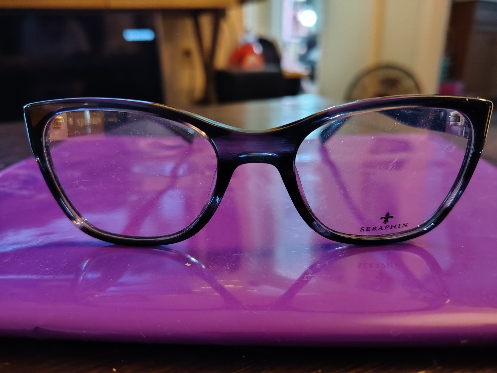 Seraphin Cat Eye Black Animal Print Plastic Eyeglass Frames Designer Women