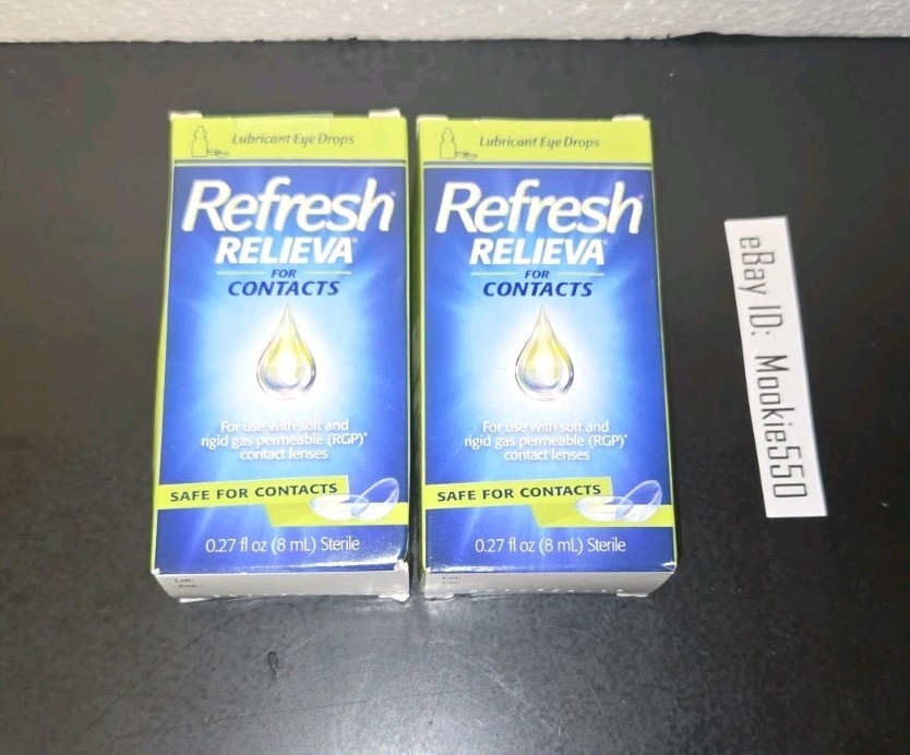 2 Box REFRESH RELIEVA * FOR CONTACTS * Eye Drops 0.27oz (8mL) EXP 04/2027