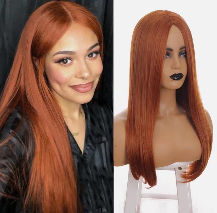 Cosplay Party Wigs Copper Red Long Straight Heat Resistant Synthetic Hair