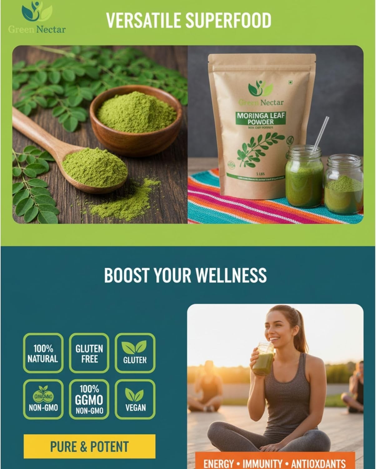 Moringa Oleifera Leaf Powder 16 oz (1 lb) | Superfood, Antioxidant, Immunity