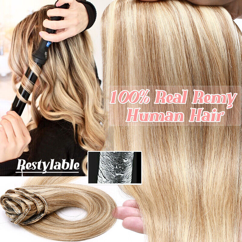 Clip in 8 Pieces 100% Remy Human Hair Extensions Full Head Straight 16″18″20″
