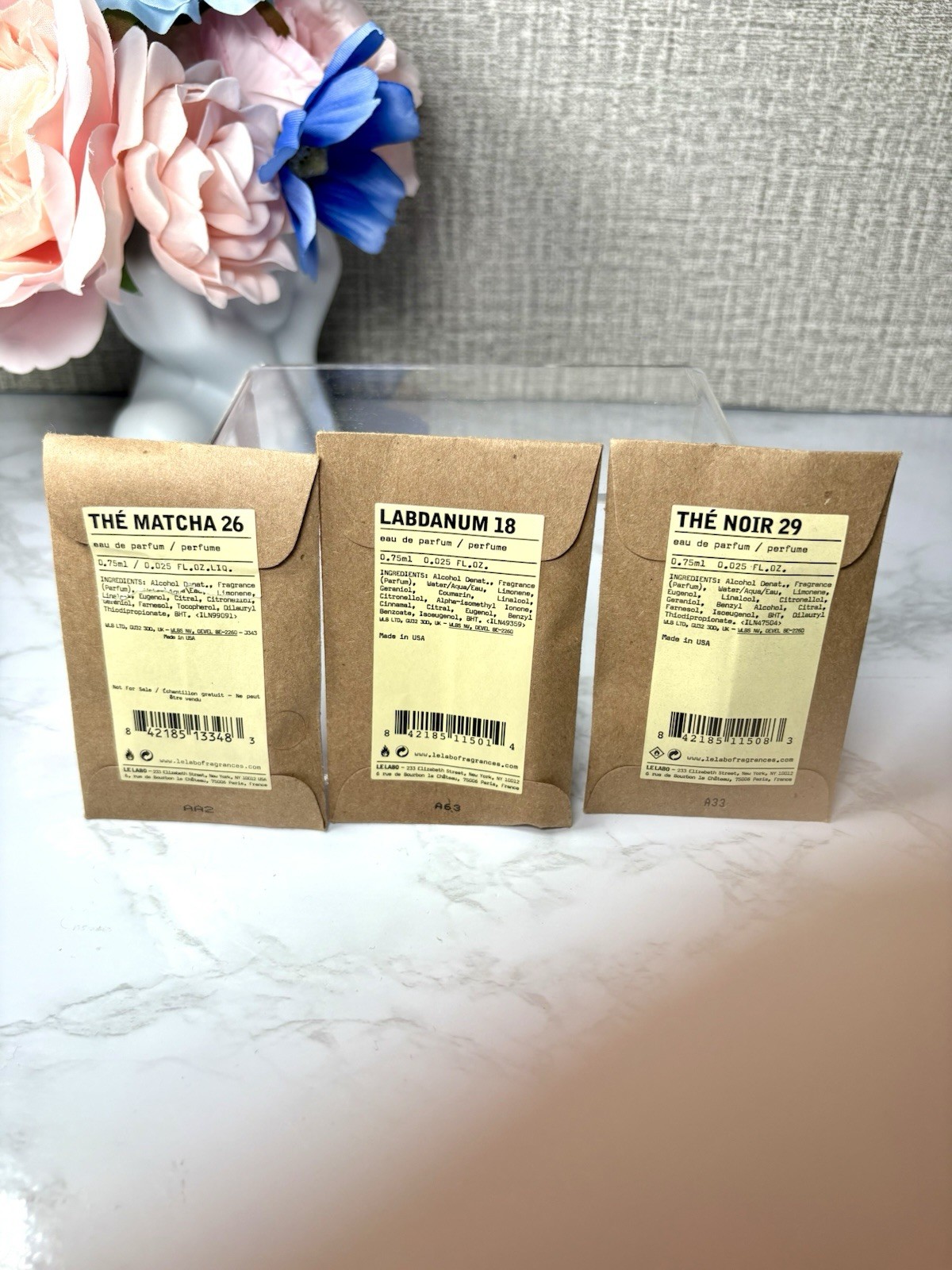 SET OF THREE Le Labo Eau de Parfum Spray Sample Size 0.75 ml / 0.025 fl oz