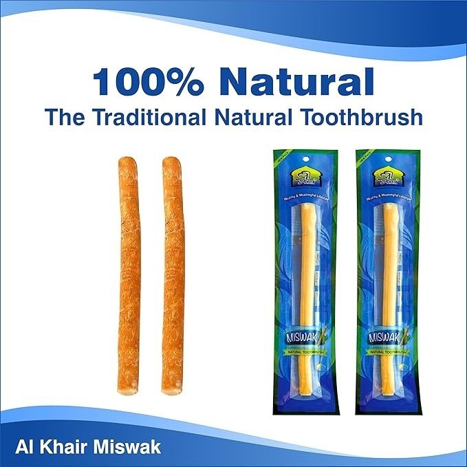 Al Khair Organic Miswak Sticks Natural Teeth Cleaning Herbal Roots – 5 PACK