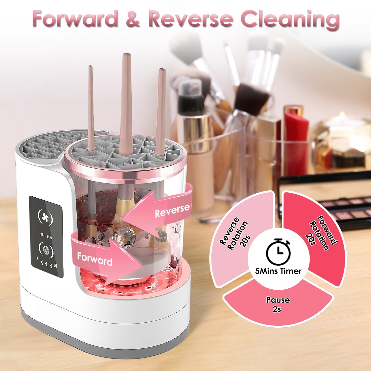 Electric Makeup Brush Cleaner Machine with Timer Digital Display Cleaning Drying