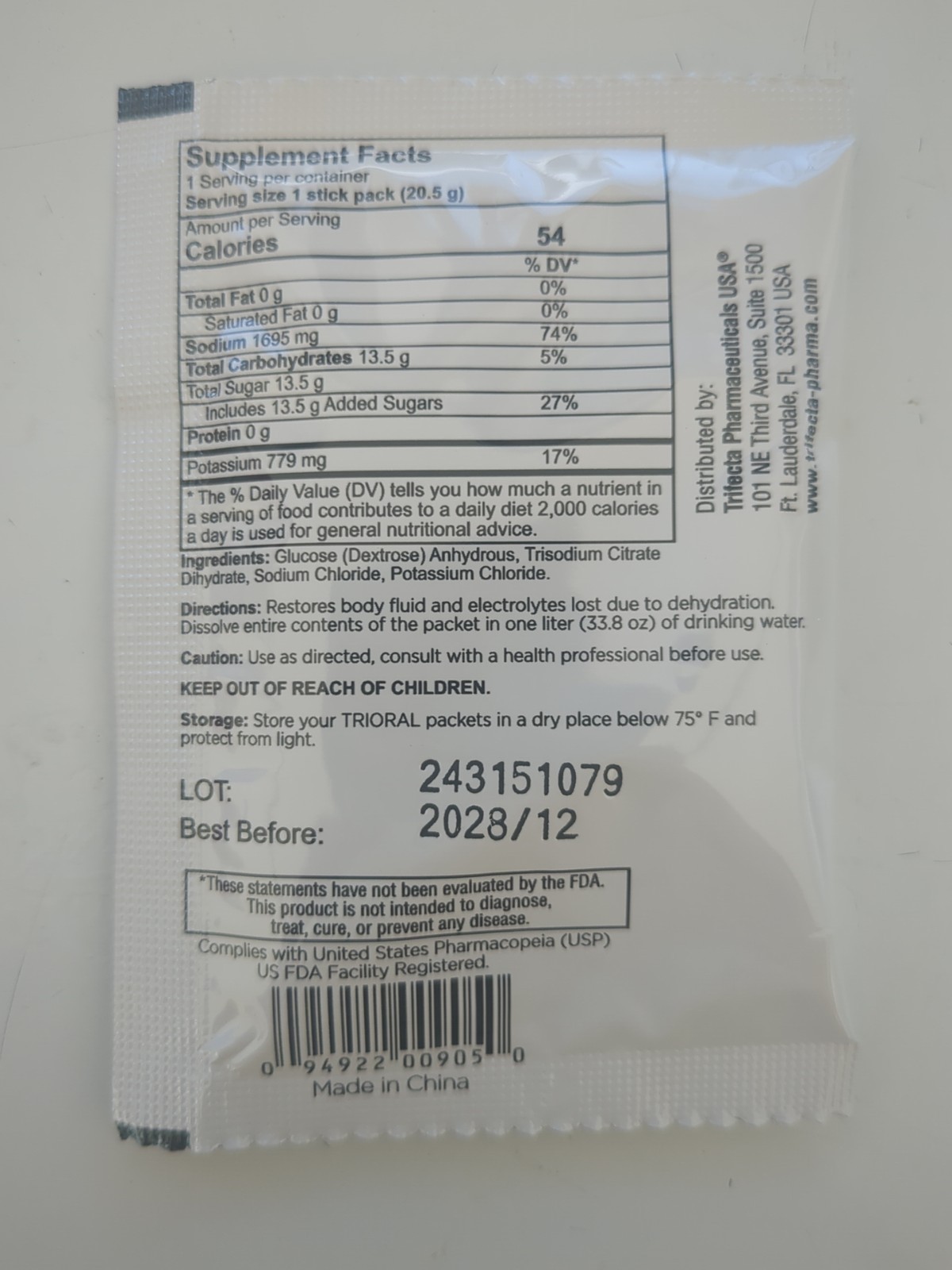 5 Packets – TRIORAL Oral Rehydration Salts – 20.5 Grams