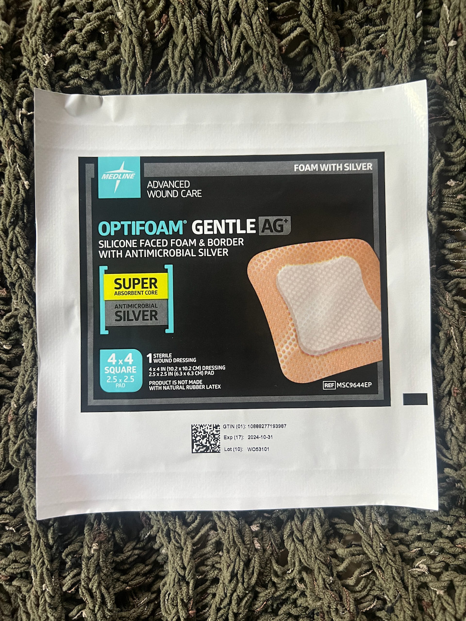 Medline Optifoam Gentle AG – 4″ x 4″ – MSC9644 – Lot of 5 Expires 10/2024