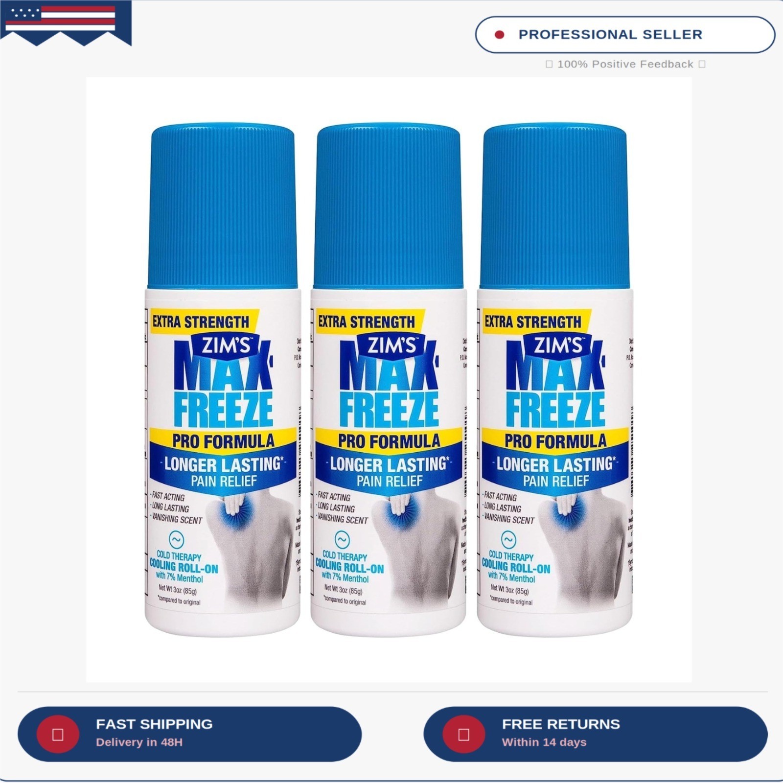 Zim’s Max-Freeze Pro Formula Roll-on, 3Count | Fast-acting, cooling, pain relief