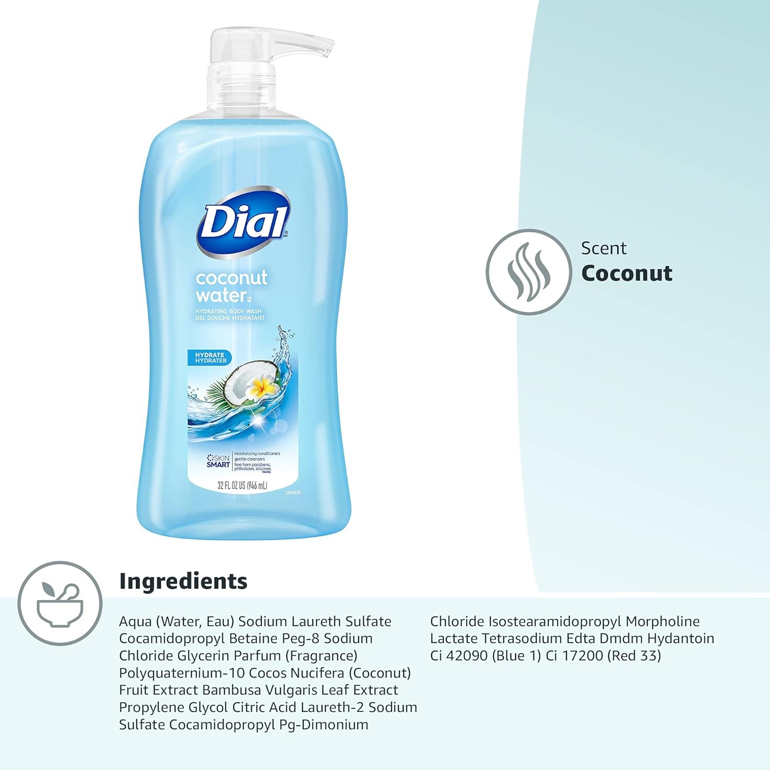 Dial Body Wash, Refresh & Renew Coconut Water, 32 fl oz, Dermatologist Approved