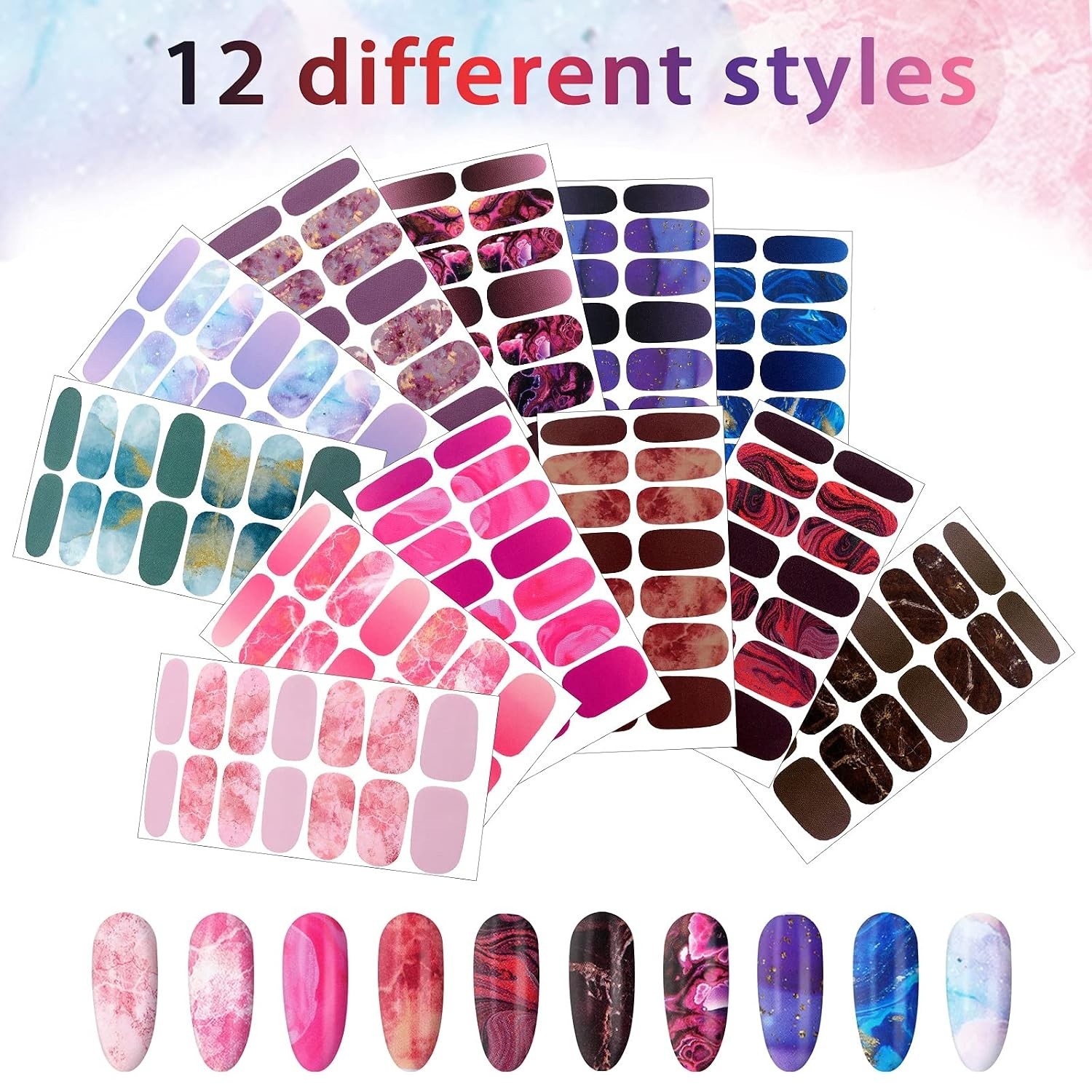 Glitter Gradient Nail Stickers – 168 Pcs Self-Adhesive Set for Gorgeous Nails